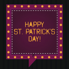 Text sign showing Happy St Patrick S Is Day. Conceptual photo Ireland celebration green lucky charms and clovers Square Speech Bubbles Inside Another with Broken Lines Circles as Borders