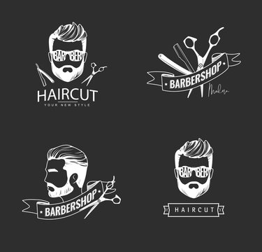 Set of retro barber shop emblems.