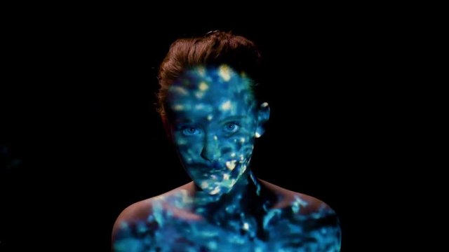 Digital Woman Blue face Video Art