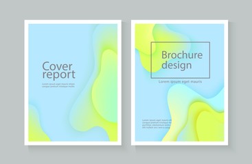 Vector corporate report cover background with expressive blue green wave motion flow. Modern style presentation template, commercial poster layout, dynamic brochere design