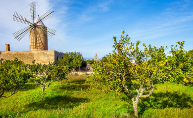 An old windmill in Algadia Mallorca Spain