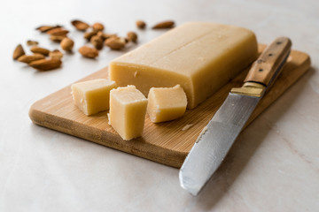 Homemade Almond Paste Whole Marzipan on Wooden Board.
