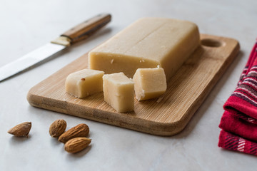 Homemade Almond Paste Whole Marzipan on Wooden Board.