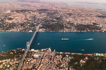 Istanbul Bosphorus and bosphorus bridge view from ariel.