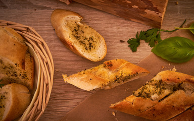 Bread Baguettes with wood background - Fresh breakfast delicius bread 