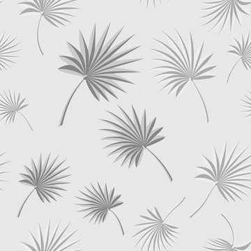 Gray Tropical palm leaves seamless vector floral pattern on gray background