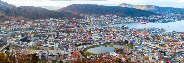 Obraz premium Bergen, Norway. Aerial view