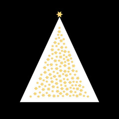 gold colored stars forming a christmas tree on white background with black frame