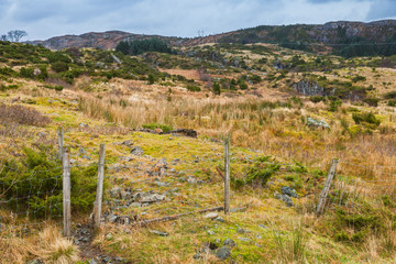 Fototapeta na wymiar Rural Norwegian landscape with old fence