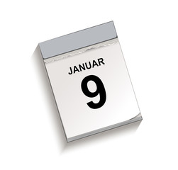 Kalender Januar 9, Abreißkalender mit Datum, Vektor Illustration isoliert auf weißem Hintergrund