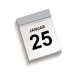 Kalender Januar 25, Abreißkalender mit Datum, Vektor Illustration isoliert auf weißem Hintergrund