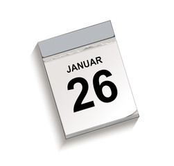 Kalender Januar 26, Abreißkalender mit Datum, Vektor Illustration isoliert auf weißem Hintergrund