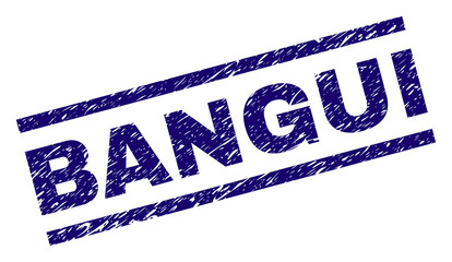 BANGUI seal stamp with grunge style. Blue vector rubber print of BANGUI title with unclean texture. Text title is placed between parallel lines.