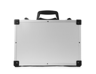 Stylish aluminum hard case on white background