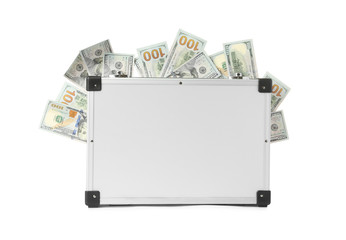 Hard case full of money on white background