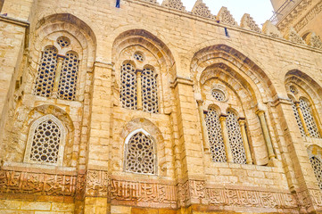 The stone arabian screen in medieval edifice in Cairo, Egypt