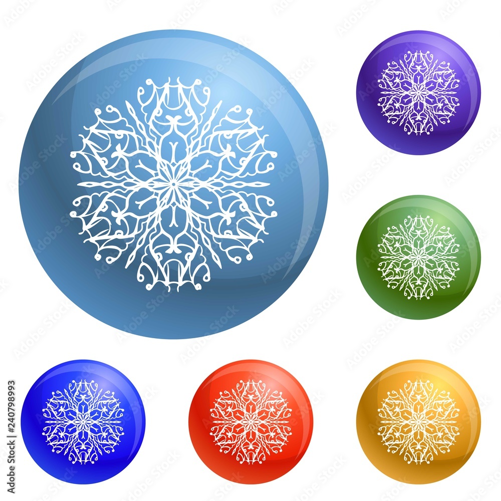 Poster snowflake icons set vector 6 color isolated on white background