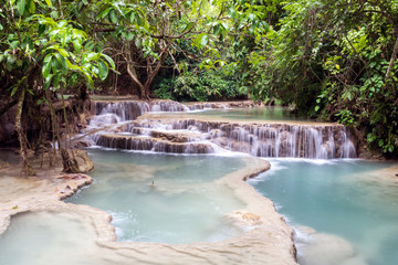 Tat Kuang Si Waterfalls, Luang Prabang, Laos. Stunning turquoise waterfalls in Asia