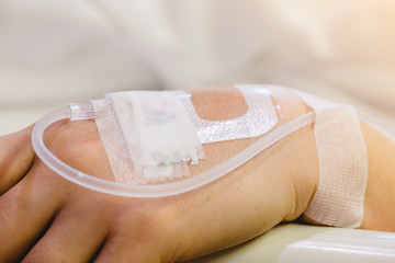 Hand of patient draw to Infusion pumps and saline bag