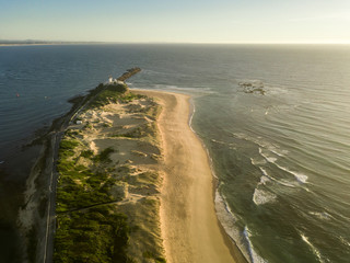 Aerial Photos of Nobby's Beach and Nobby's Lighthouse at Newcastle, New South Wales in Australia - 240802363