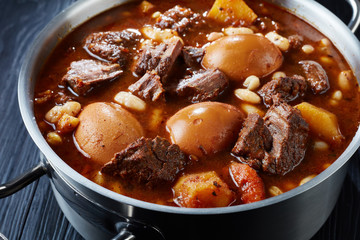 close-up of hot Traditional Jewish Cholent Hamin
