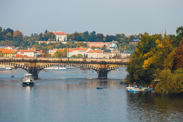 Fototapeta premium Embankment of the Vltava river in Prague, the capital of Czech Republic