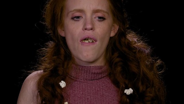 Bulimic woman eating popcorn.mp4