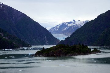 Icebergs with snowcap mountains