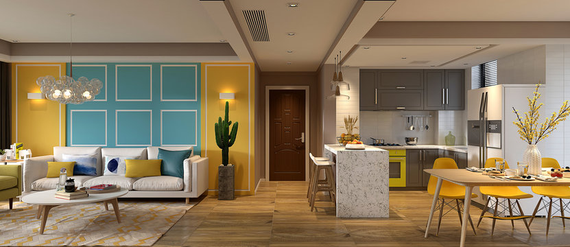 3d Render Modern Colorful Home Interior