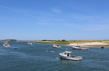 Fototapeta na wymiar View of Chatham Harbor (Cape Cod) from Chatham Pier on a sunny Summer day in New England 
