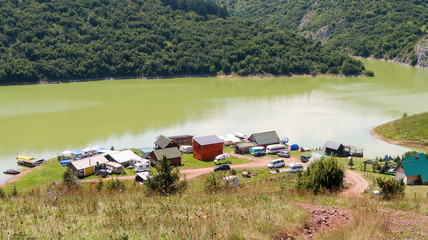 Fototapeta na wymiar Camping at the Entrance of Uvac Canyon on River Uvac in Serbia