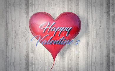 Red balloon in shape of a heart with Happy Valentines text in front 3D Rendering