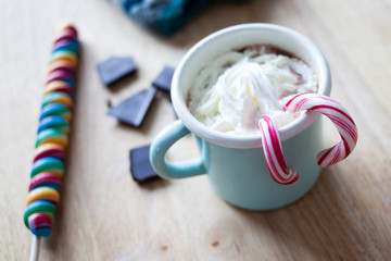 candy canes in hot chocolate
