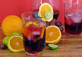 Sangria Party with Glasses, Pitcher and Ingredients