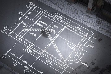 Architecture blueprint background. Mixed media