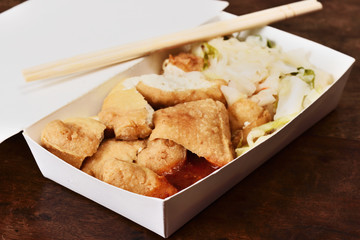 Stinky tofu in takeout food box