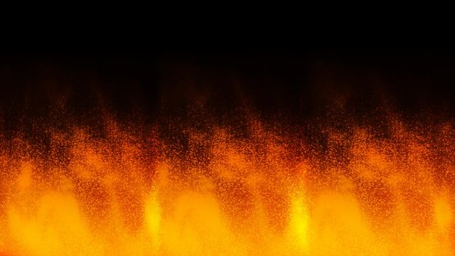 Sparkled Flames Rising 4K Loop features particle flames rising into a black atmosphere in a loop 