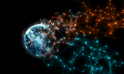 Wireless technologies and business city. Mixed media