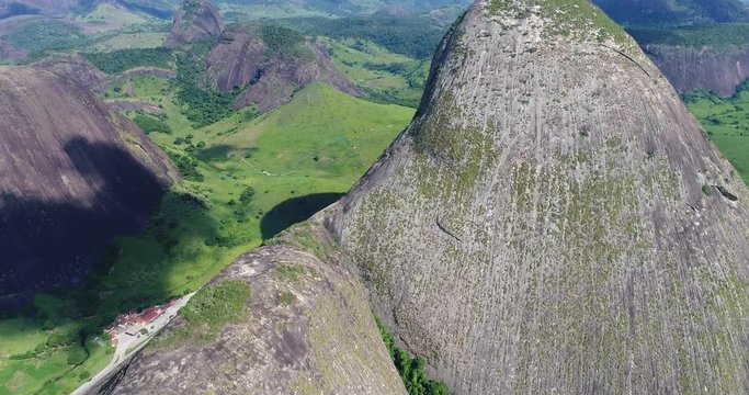 Aerial countryside scene: high angle view of mountains and rocks in Teofilo Otoni in Minas Gerais state, Brazil.