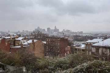 Looking out over the grungy cityscape of Cincinnati