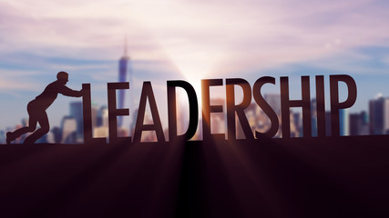 Leadership - Businessman silhouette pushing thematic title