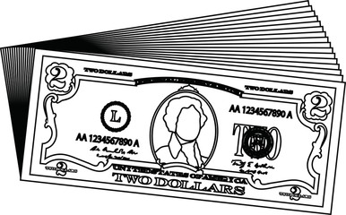 Bunch of 2 US dollar banknote outline