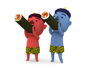 節分　赤おに 青おに 恵方巻き