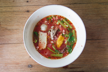Authentic Thai-style noodle soup with fishballs