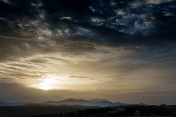 Landscape view with dark clouds Crete Greece Europe