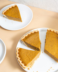 Allergen free pumpkin pie for Thanksgiving made with gluten free crust and almond milk