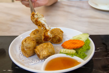 Deep Fried Crab meat roll on dish