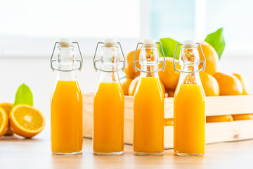Fresh orange juice for drink in bottle glass