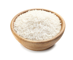 Fototapeta na wymiar Bowl with rice on white background. Natural food high in protein
