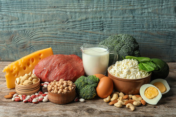 Different natural food on table. High protein diet